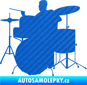Samolepka Music 011 levá hráč na bicí 3D karbon modrý