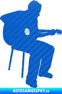 Samolepka Music 012 pravá  kytarista 3D karbon modrý