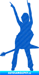 Samolepka Music 016 levá rockerka s kytarou 3D karbon modrý