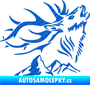 Samolepka Myslivost 003 pravá jelen a hory 3D karbon modrý