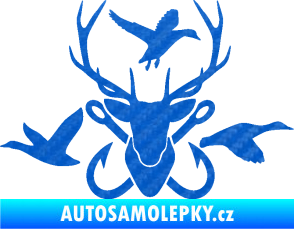 Samolepka Myslivost 005 pravá 3D karbon modrý