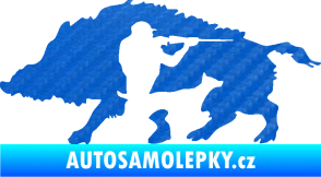 Samolepka Myslivost 006 levá divoké prase 3D karbon modrý