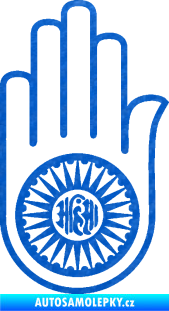 Samolepka Náboženský symbol Džinismus Ahimsa 3D karbon modrý