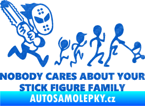 Samolepka No body cares about your stick figure family 3D karbon modrý