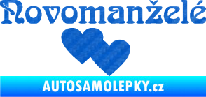 Samolepka Novomanželé 001 nápis se srdíčky 3D karbon modrý
