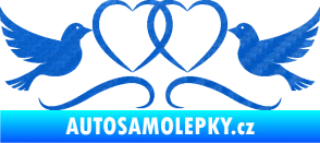 Samolepka Novomanželé 002 holubičky se srdíčky 3D karbon modrý