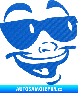 Samolepka Obličej 005 pravá veselý s brýlemi 3D karbon modrý