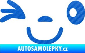 Samolepka Obličej 008 levá mrkající 3D karbon modrý