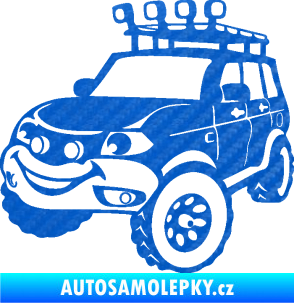 Samolepka Off Road 005 levá veselé autíčko 3D karbon modrý