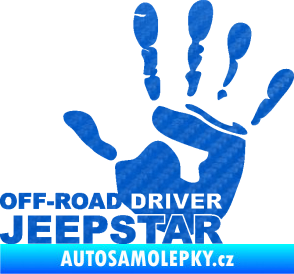 Samolepka Off road driver - Jeep star nápis s rukou 3D karbon modrý