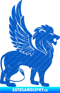 Samolepka Okřídlený lev 001 pravá mytické zvíře 3D karbon modrý