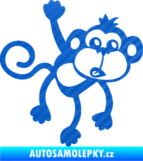 Samolepka Opice 005 pravá visí za ruku 3D karbon modrý