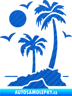 Samolepka Ostrov 002 levá palmy a moře 3D karbon modrý