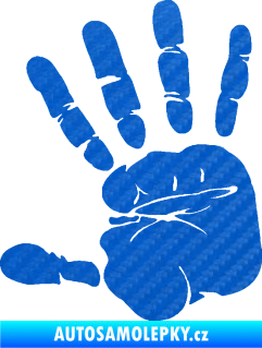 Samolepka Otisk ruky levá 3D karbon modrý