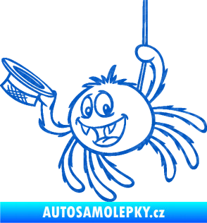 Samolepka Pavouk 022 levá s kloboučkem 3D karbon modrý