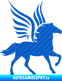 Samolepka Pegas 002 pravá okřídlený kůň 3D karbon modrý