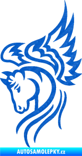 Samolepka Pegas 003 levá okřídlený kůň hlava 3D karbon modrý