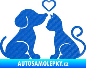 Samolepka Pejsek a kočička 001 levá 3D karbon modrý