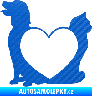 Samolepka Pejsek a kočička love levá 3D karbon modrý