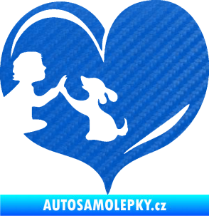 Samolepka Pes 103 levá dej pac srdce 3D karbon modrý