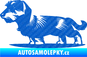 Samolepka Pes 133 levá drsnosrstý jezevčík 3D karbon modrý