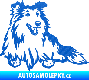 Samolepka Pes 162 pravá sheltie 3D karbon modrý