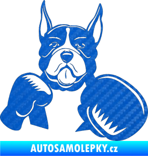 Samolepka Pes 183 pravá boxer 3D karbon modrý