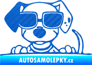Samolepka Pes s brýlemi 101 levá v autě 3D karbon modrý