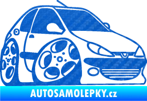 Samolepka Peugeot 206 karikatura pravá 3D karbon modrý