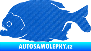 Samolepka Piraňa 001 levá dravá ryba 3D karbon modrý