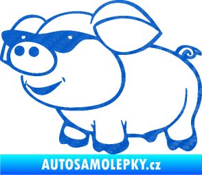 Samolepka Prase 006 levá frajer v brýlích 3D karbon modrý