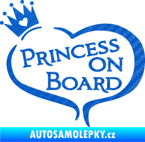 Samolepka Princess on board nápis s korunkou 3D karbon modrý