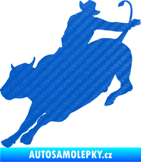 Samolepka Rodeo 001 levá  kovboj s býkem 3D karbon modrý