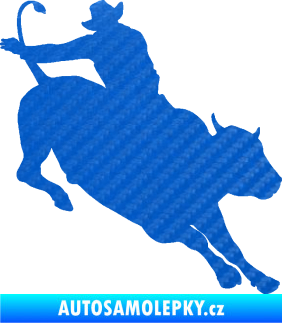 Samolepka Rodeo 001 pravá  kovboj s býkem 3D karbon modrý