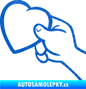 Samolepka Ruka se srdíčkem levá 3D karbon modrý
