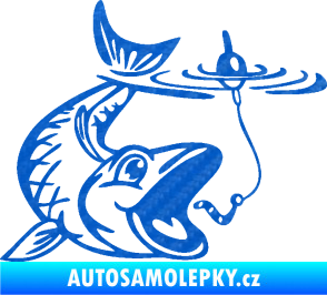 Samolepka Ryba s návnadou 004 pravá 3D karbon modrý