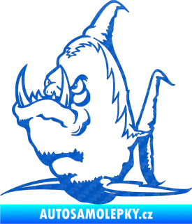 Samolepka Ryba zubatá levá piraňa 3D karbon modrý