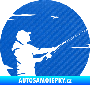 Samolepka Rybář 022 pravá 3D karbon modrý