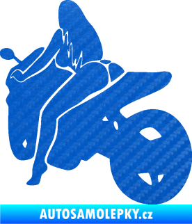 Samolepka Sexy žena na motorce levá 3D karbon modrý