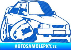 Samolepka Škoda 130 karikatura pravá 3D karbon modrý