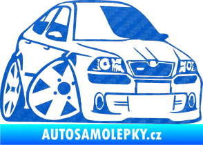 Samolepka Škoda Octavia RS karikatura pravá 3D karbon modrý