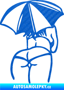 Samolepka Slečna s deštníkem pravá 3D karbon modrý