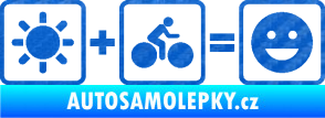 Samolepka Slunce + kolo = veselý smajlík vyjížďka na kole 3D karbon modrý