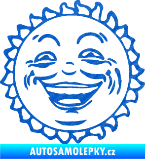 Samolepka Slunce usměvavá tvář 3D karbon modrý