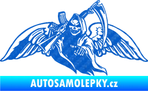 Samolepka Smrtka 016 levá s křídly a kosou 3D karbon modrý