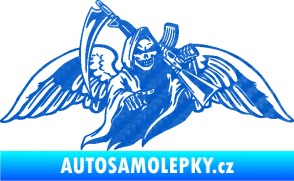 Samolepka Smrtka 016 pravá s křídly a kosou 3D karbon modrý