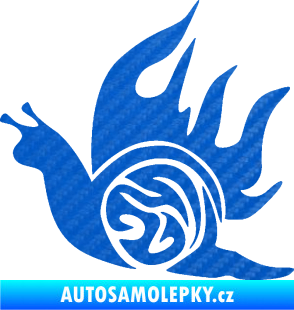Samolepka Šnek s plameny levá 3D karbon modrý