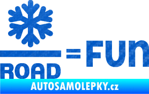 Samolepka Snow road fun nápis s vločkou 3D karbon modrý
