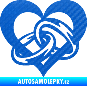Samolepka Snubní prstýnky v srdíčku levá 3D karbon modrý