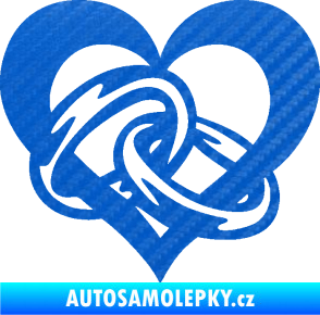 Samolepka Snubní prstýnky v srdíčku pravá 3D karbon modrý